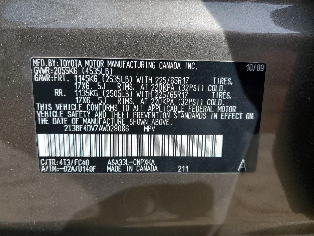 2T3BF4DV7AW028086 2010 Toyota Rav4