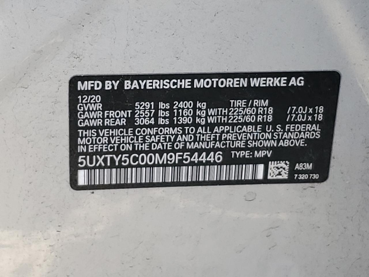 5UXTY5C00M9F54446 2021 BMW X3 xDrive30I