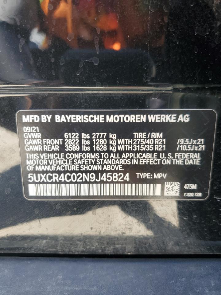 5UXCR4C02N9J45824 2022 BMW X5 Sdrive 40I