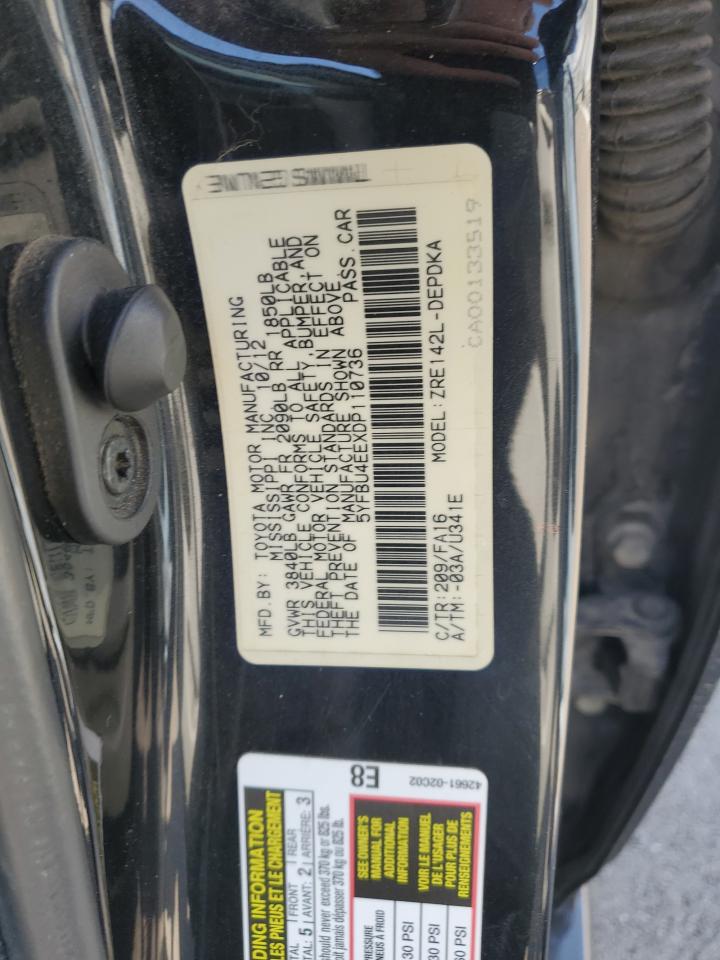 2013 Toyota Corolla Base VIN: 5YFBU4EEXDP110736 Lot: 70995794