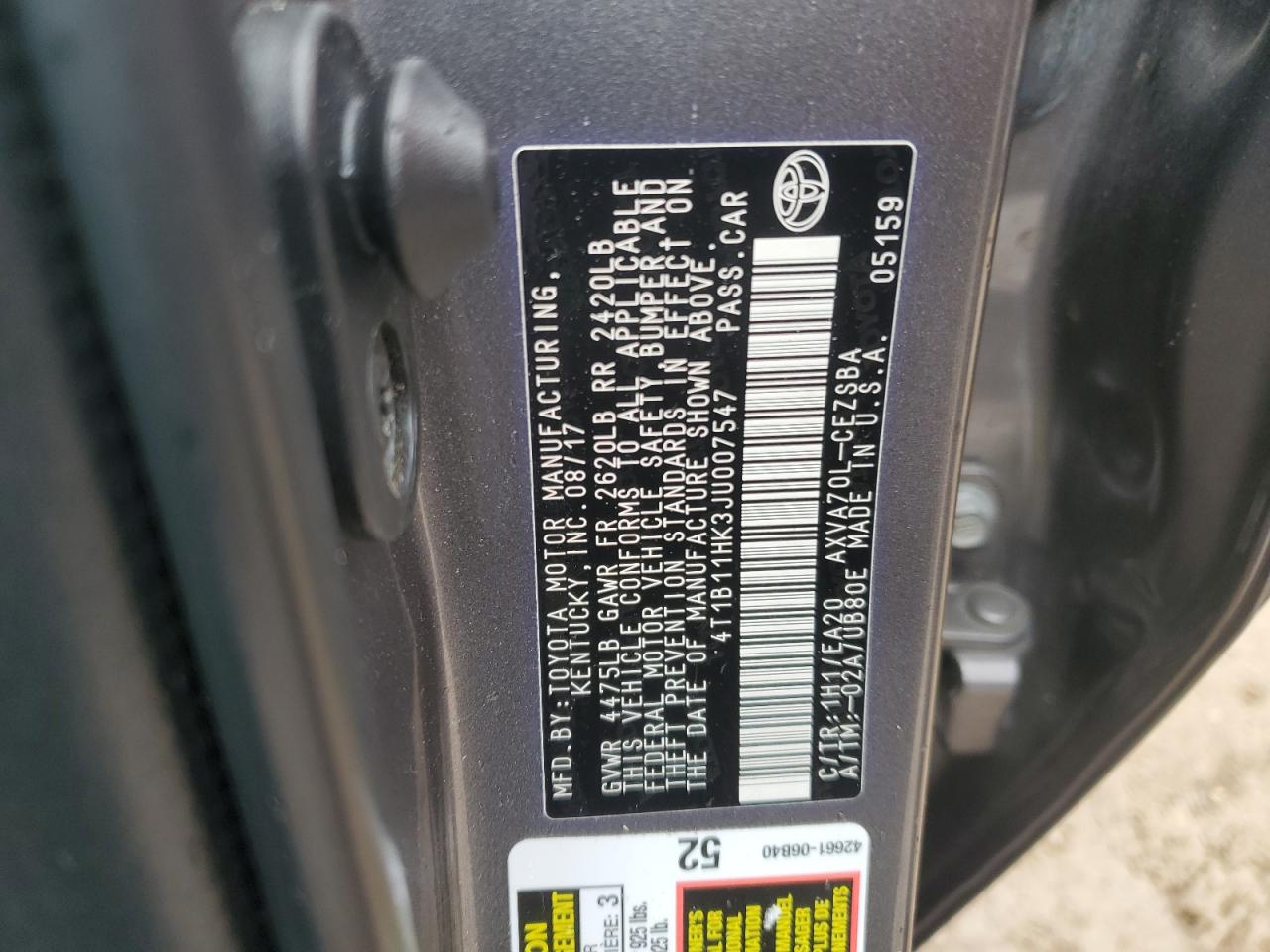 4T1B11HK3JU007547 2018 TOYOTA CAMRY - Image 12