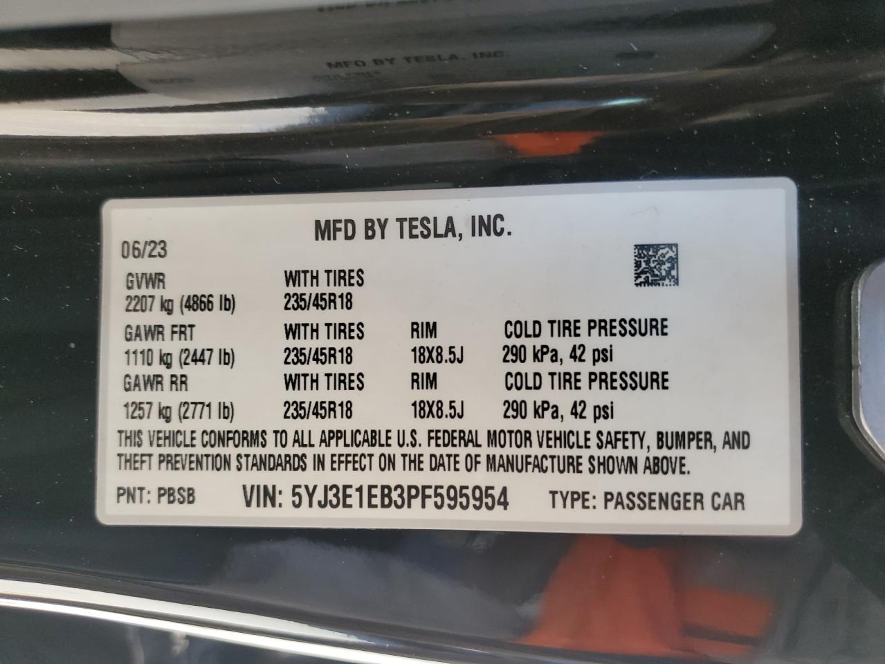 5YJ3E1EB3PF595954 2023 TESLA MODEL 3 - Image 12