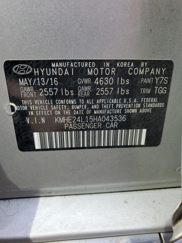 2017 Hyundai Sonata Hybrid VIN: KMHE24L15HA043536 Lot: 71241514