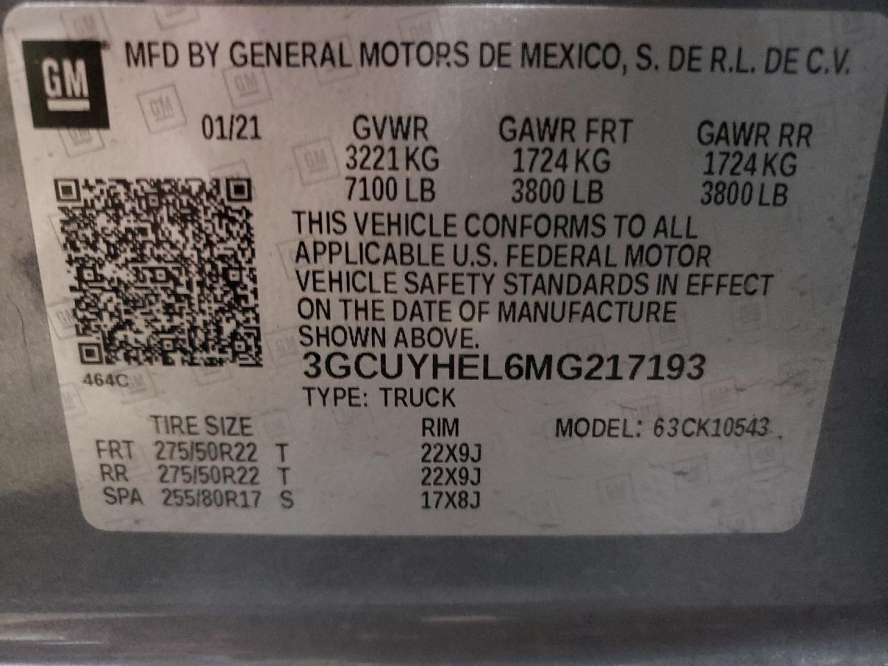 3GCUYHEL6MG217193 2021 Chevrolet Silverado K1500 High Country