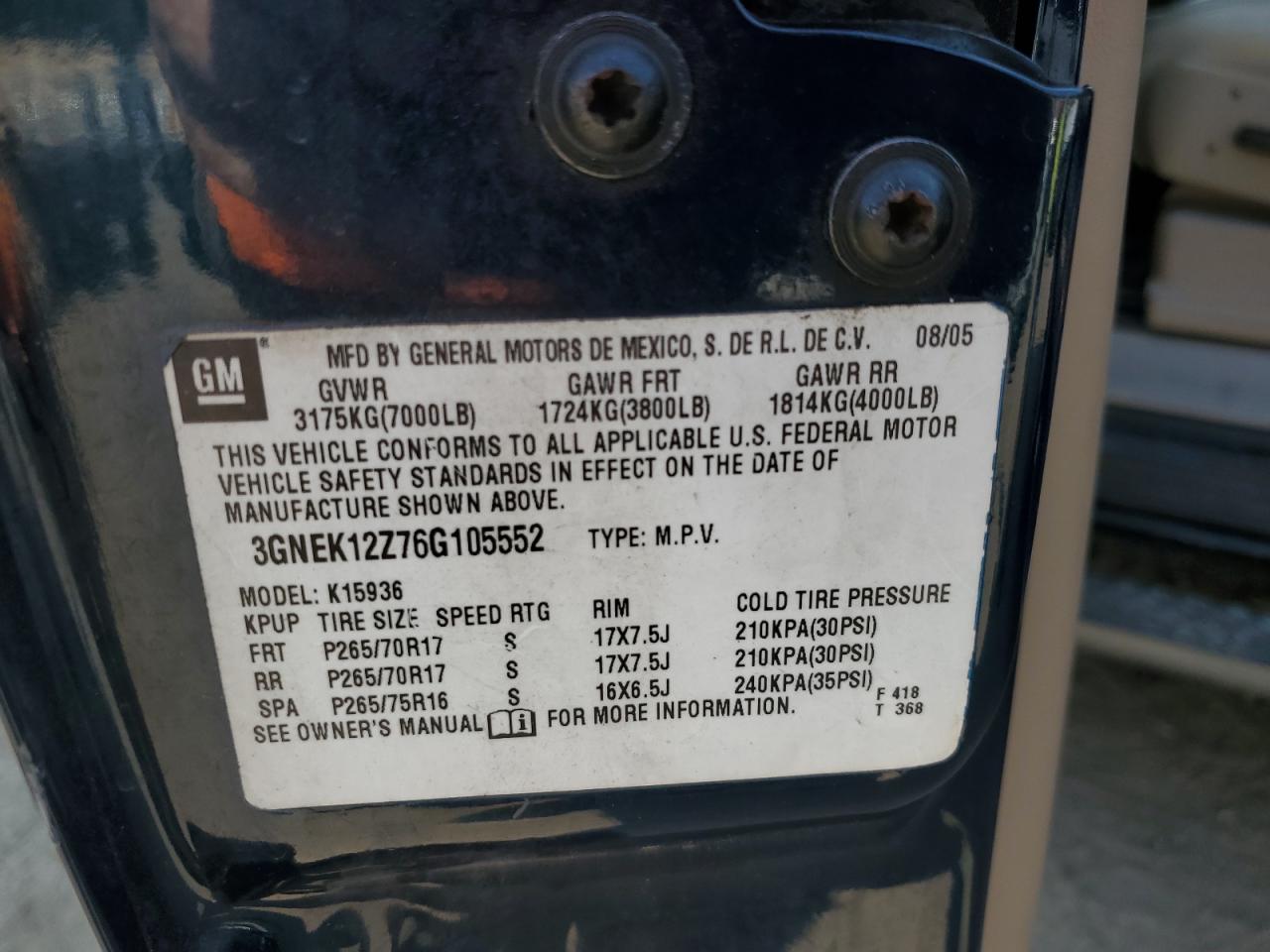 3GNEK12Z76G105552 2006 Chevrolet Avalanche K1500