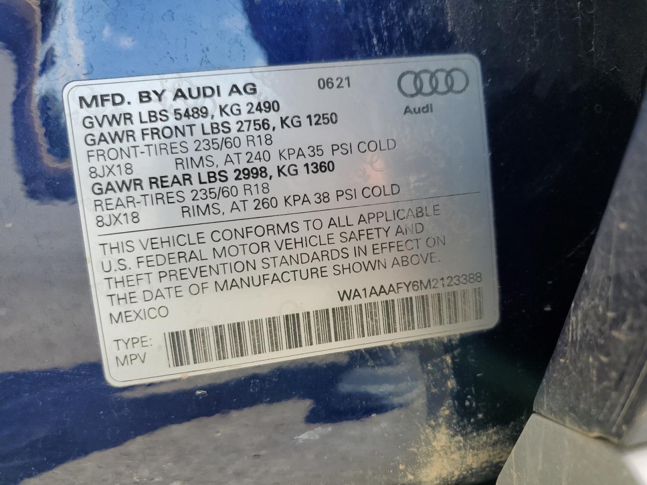 WA1AAAFY6M2123388 2021 Audi Q5 Premium