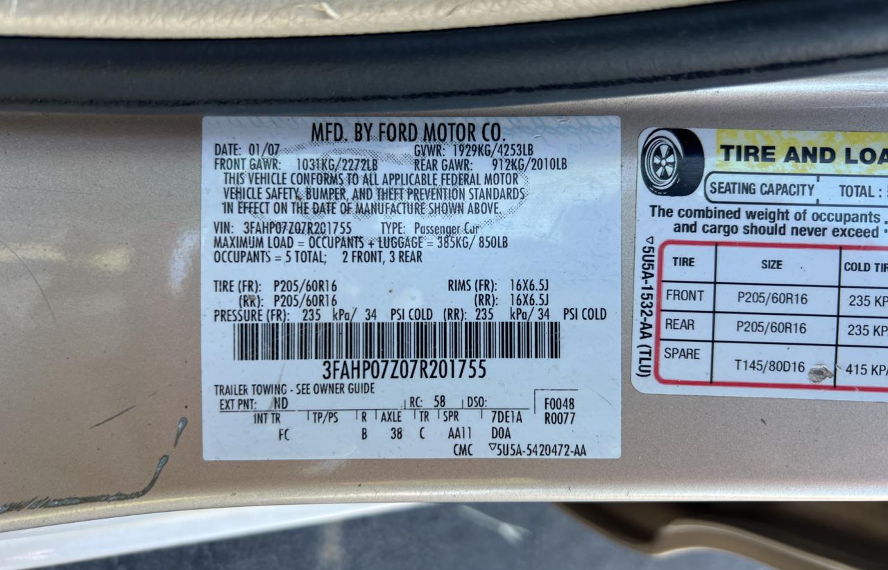 3FAHP07Z07R201755 2007 Ford Fusion Se