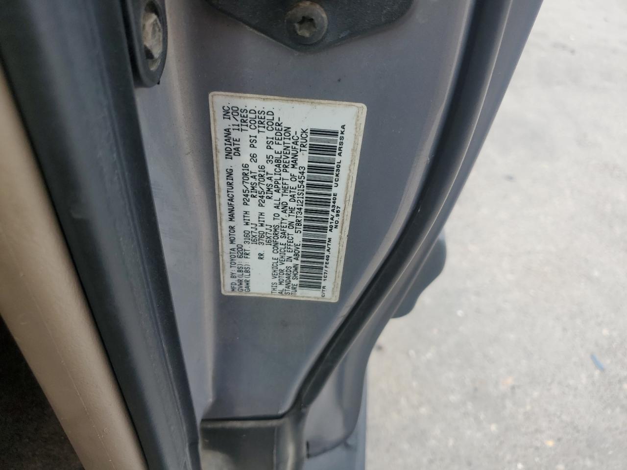 5TBRT34121S154543 2001 Toyota Tundra Access Cab