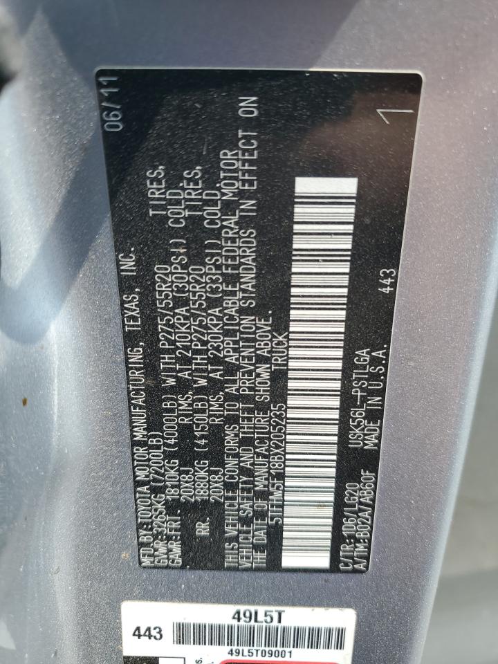 2011 Toyota Tundra Crewmax Limited VIN: 5TFHW5F18BX205235 Lot: 72245824