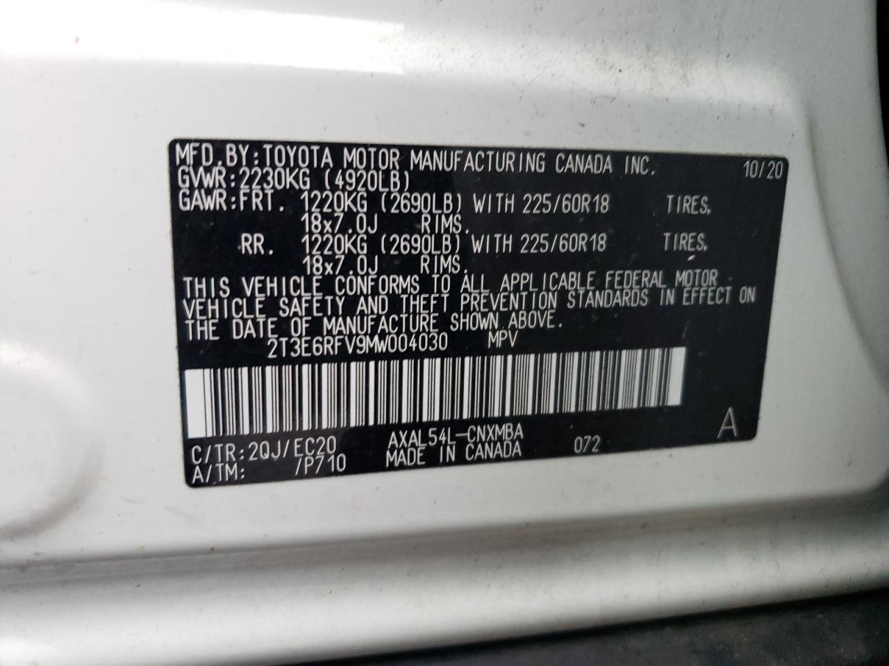 2021 Toyota Rav4 Xse VIN: 2T3E6RFV9MW004030 Lot: 72860754