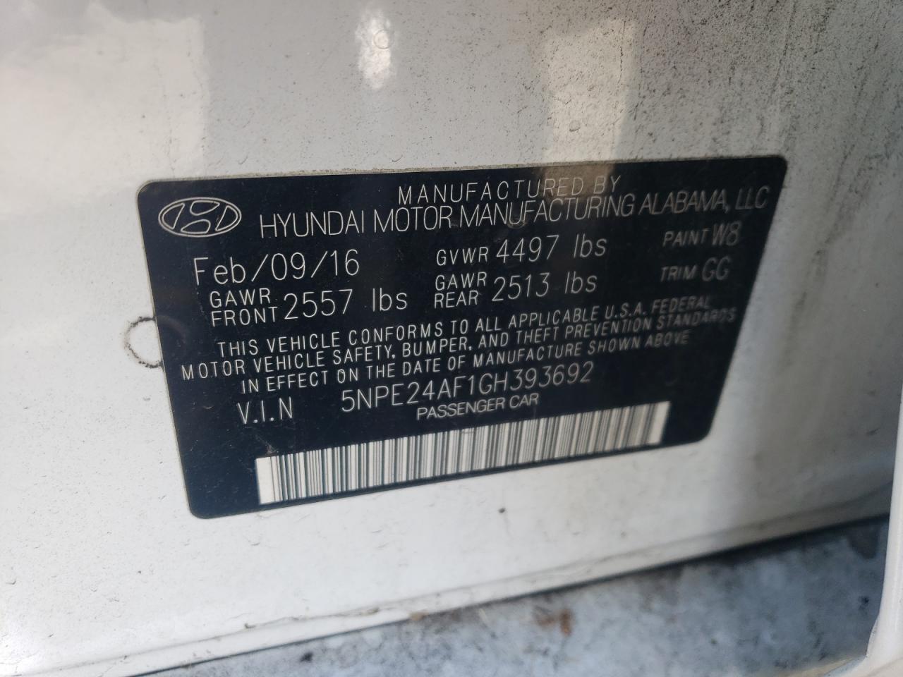 2016 Hyundai Sonata Se VIN: 5NPE24AF1GH393692 Lot: 73538694