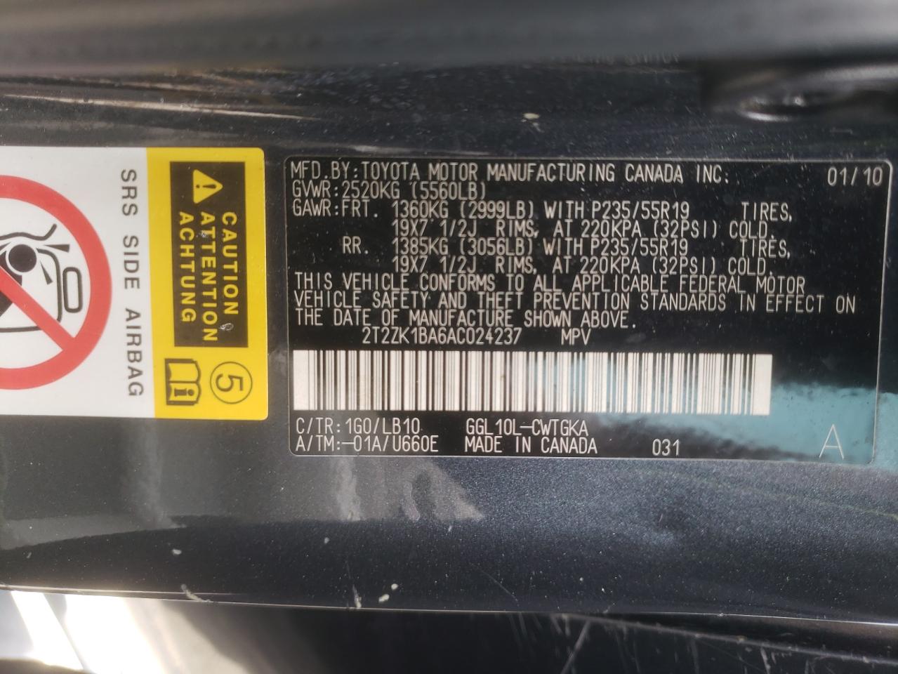 2T2ZK1BA6AC024237 2010 Lexus Rx 350