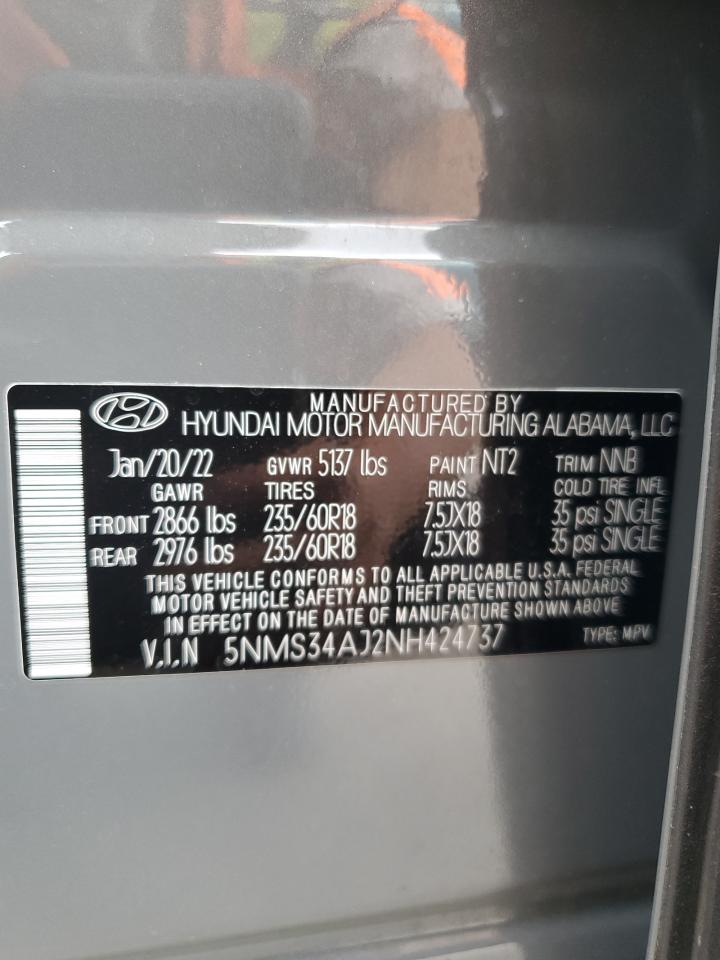 5NMS34AJ2NH424737 2022 Hyundai Santa Fe Sel