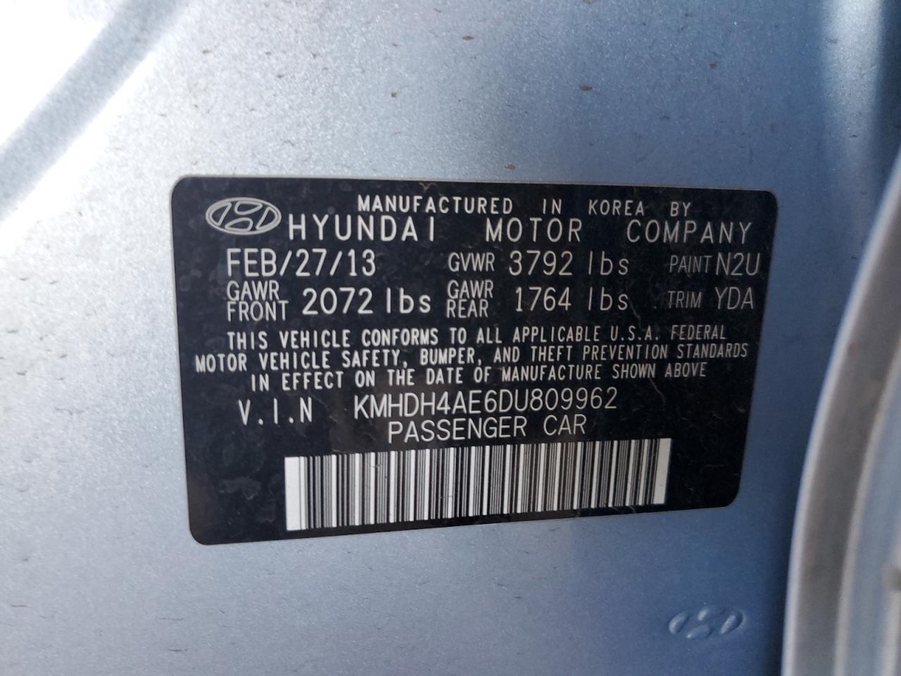 KMHDH4AE6DU809962 2013 Hyundai Elantra Gls