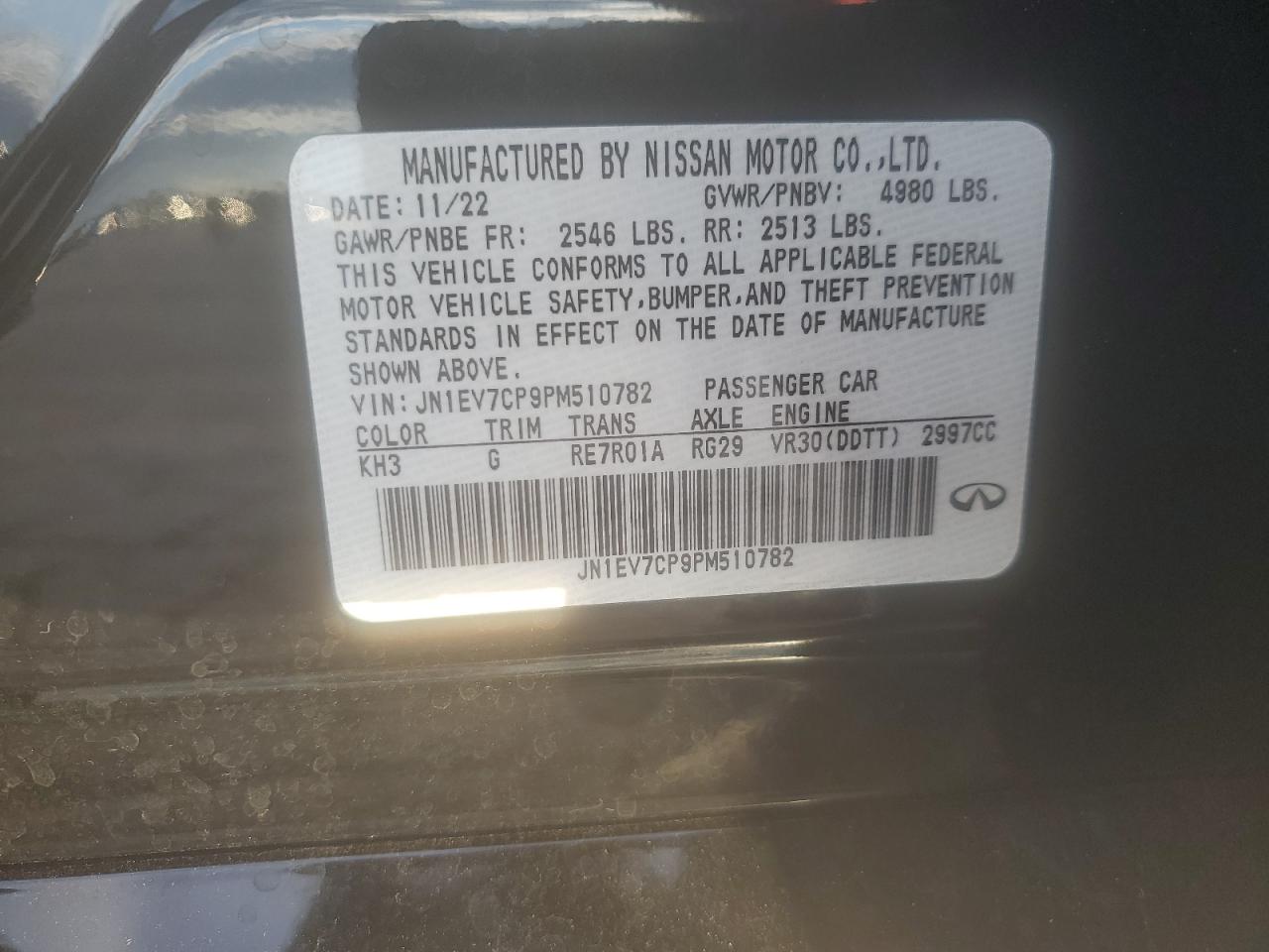 2023 Infiniti Q50 VIN: JN1EV7CP9PM510782 Lot: 73594744