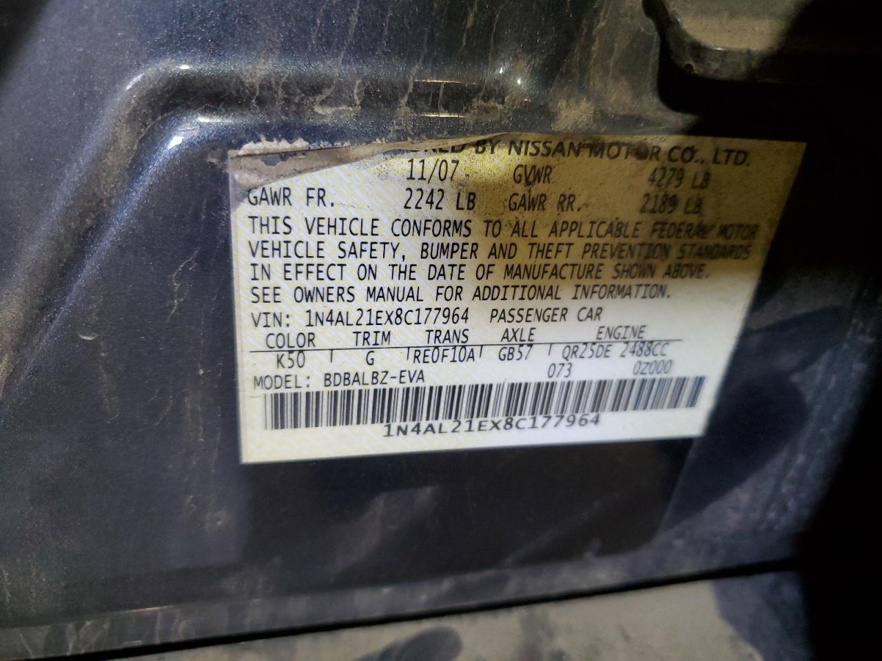 1N4AL21EX8C177964 2008 Nissan Altima 2.5