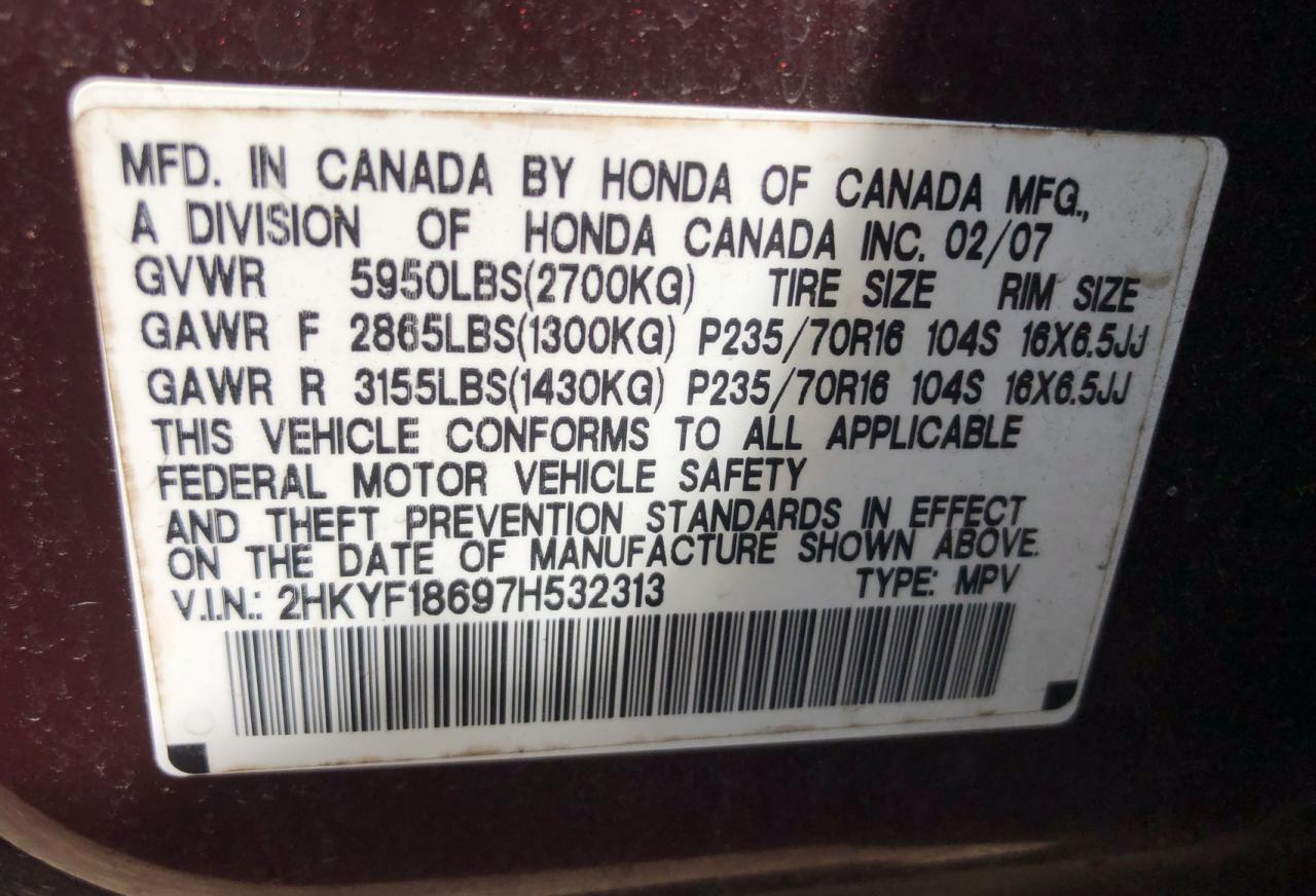 2HKYF18697H532313 2007 Honda Pilot Exl