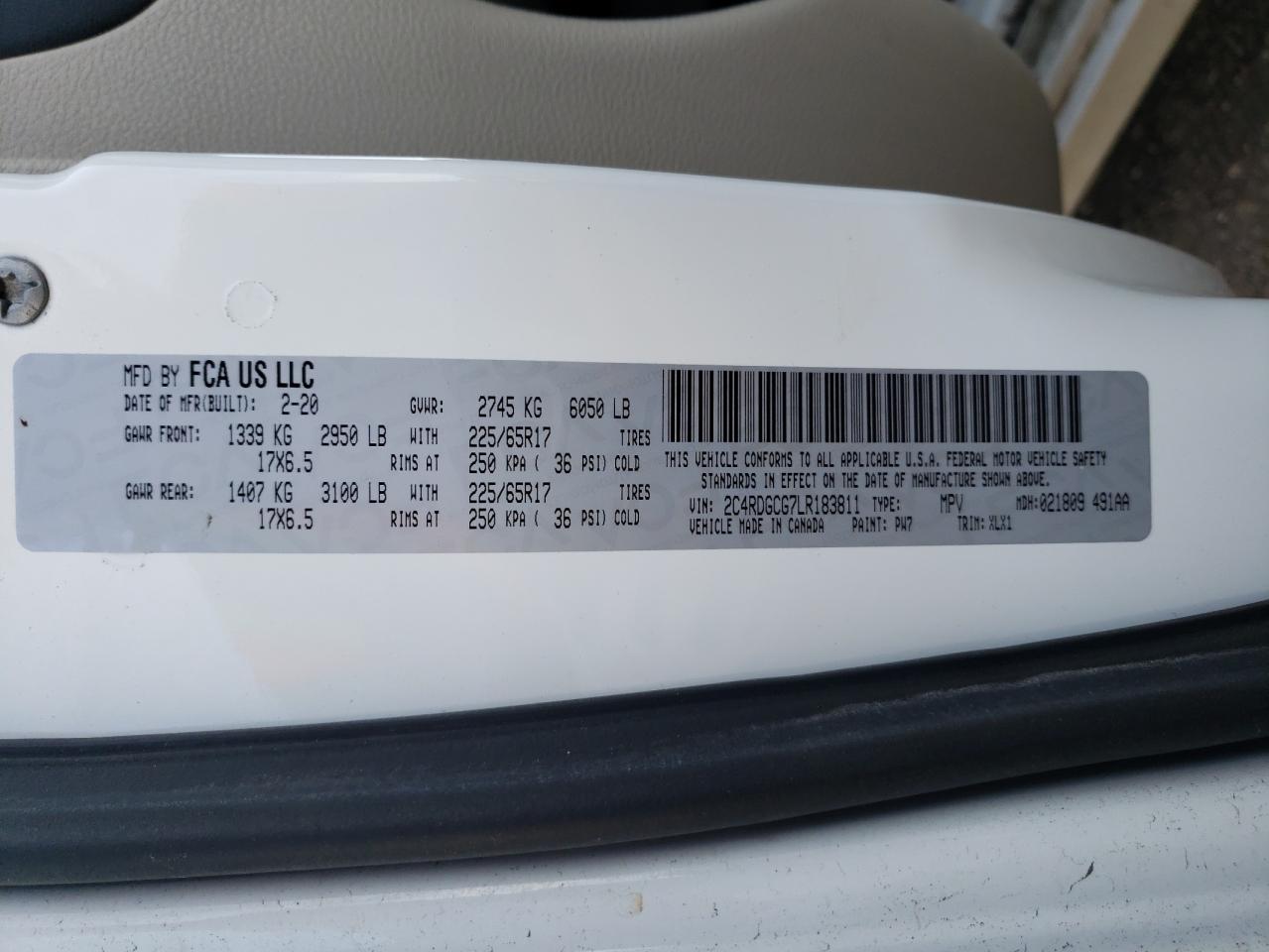 2020 Dodge Grand Caravan Sxt VIN: 2C4RDGCG7LR183811 Lot: 72605844