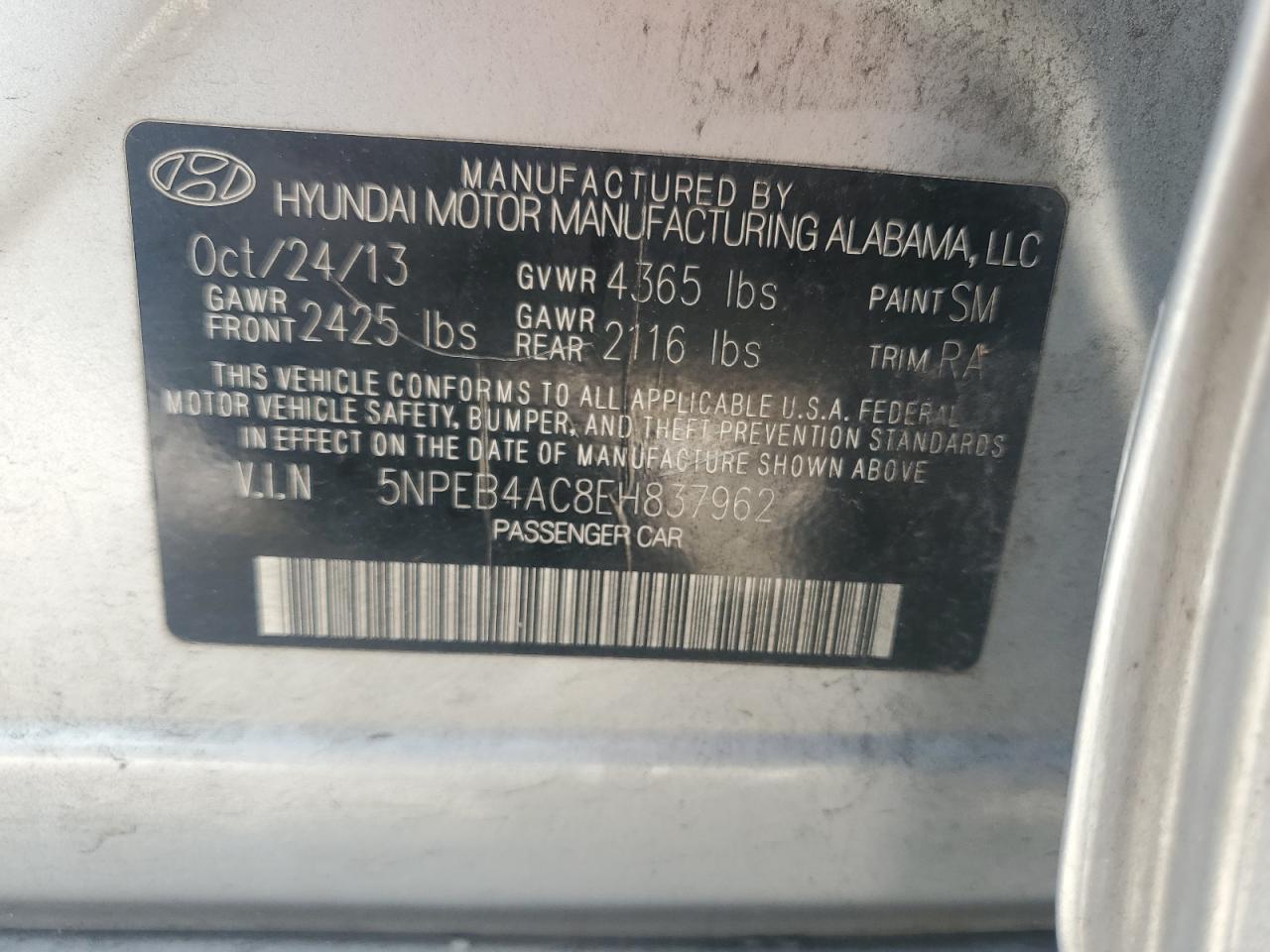 5NPEB4AC8EH837962 2014 Hyundai Sonata Gls