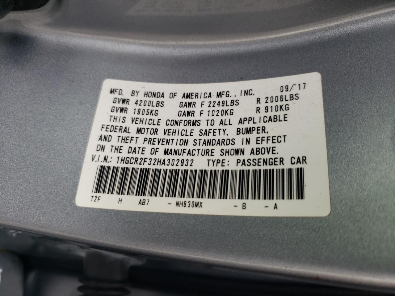 1HGCR2F32HA302932 2017 Honda Accord Lx