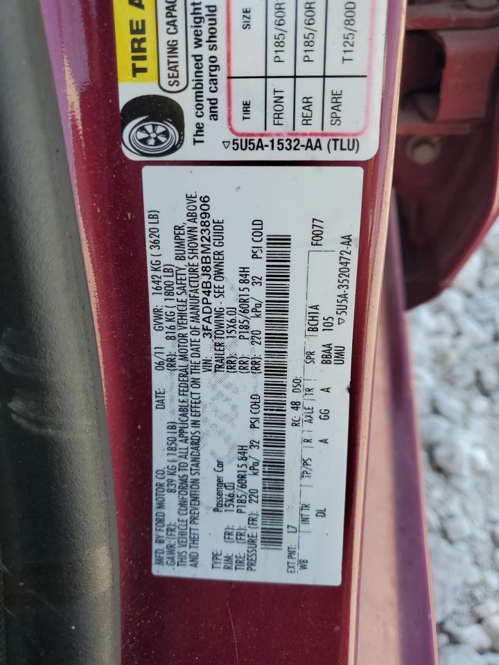 2011 Ford Fiesta Se VIN: 3FADP4BJ8BM238906 Lot: 72092394