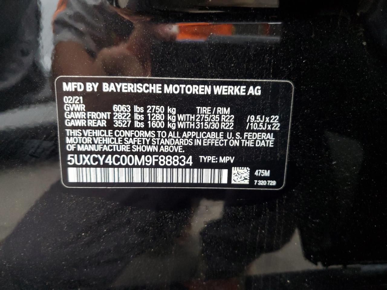 5UXCY4C00M9F88834 2021 BMW X6 Sdrive 40I