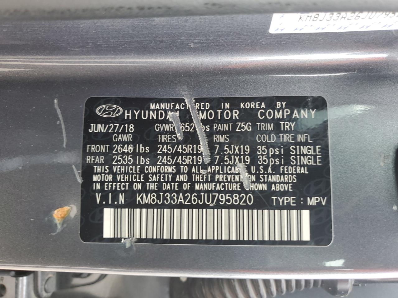 2018 Hyundai Tucson Value VIN: KM8J33A26JU795820 Lot: 70338644