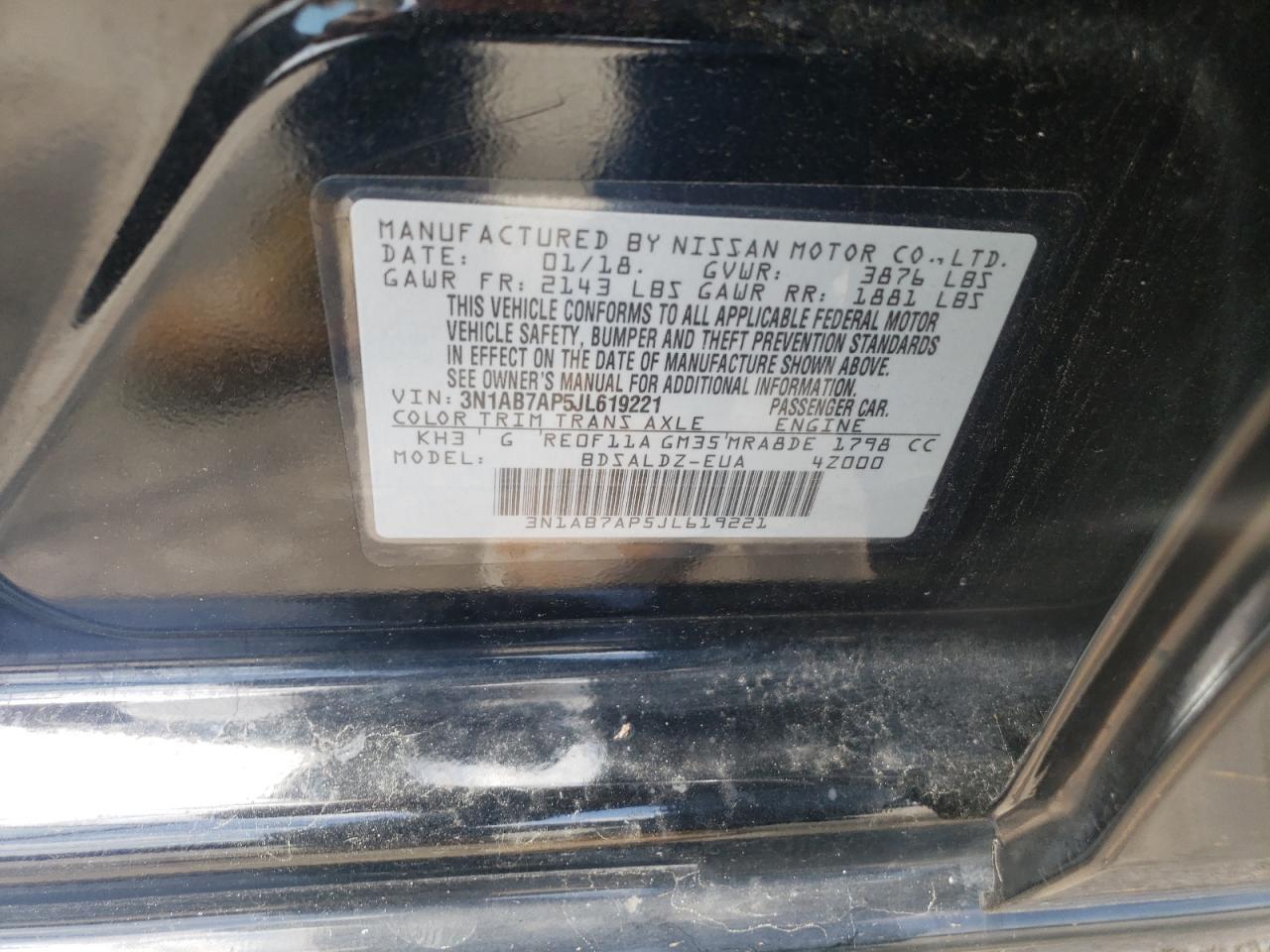 3N1AB7AP5JL619221 2018 Nissan Sentra S