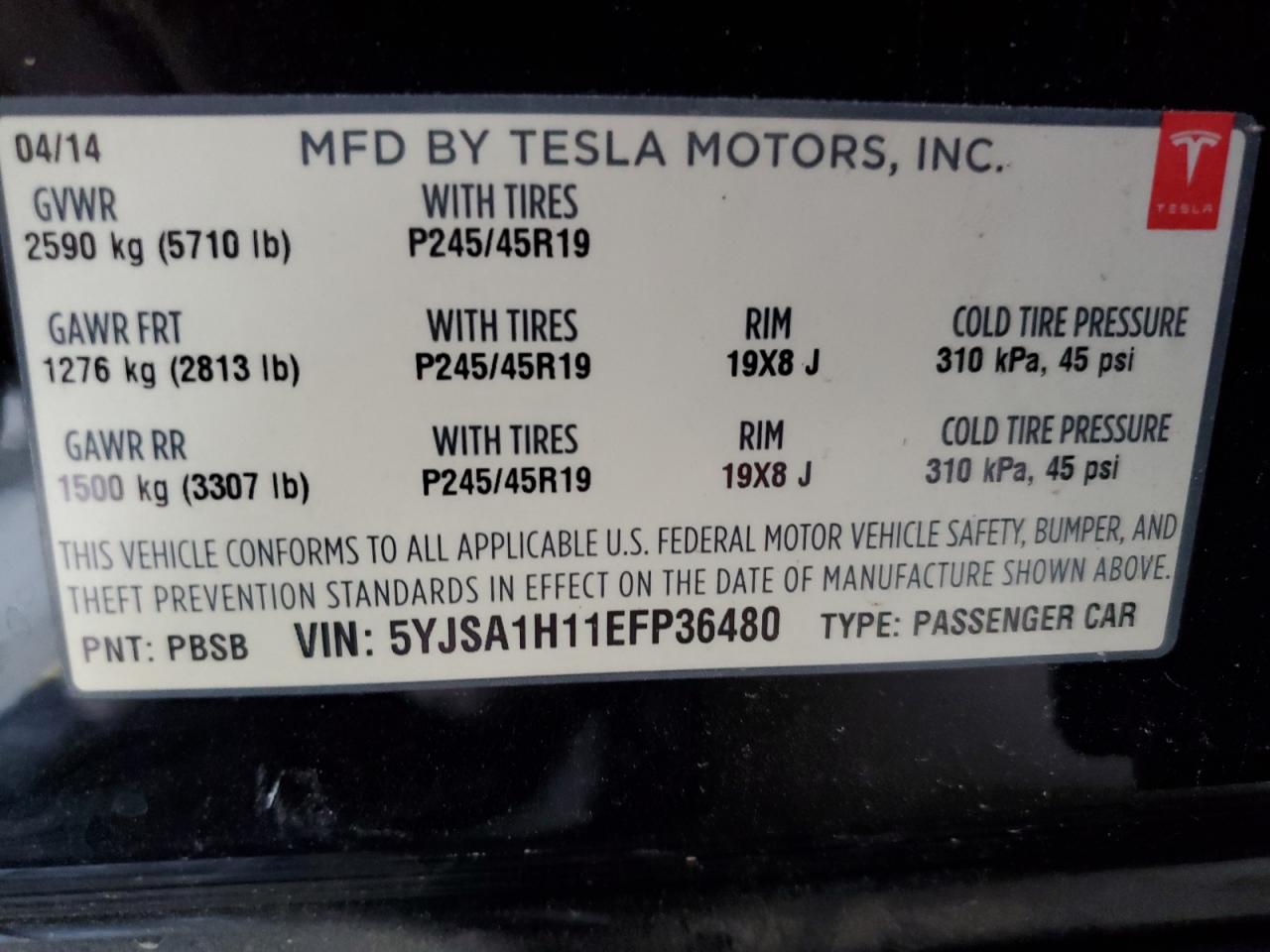 5YJSA1H11EFP36480 2014 Tesla Model S