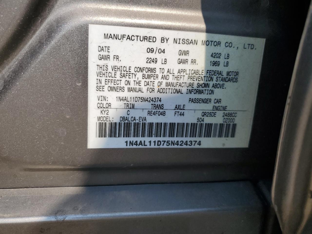 1N4AL11D75N424374 2005 Nissan Altima S