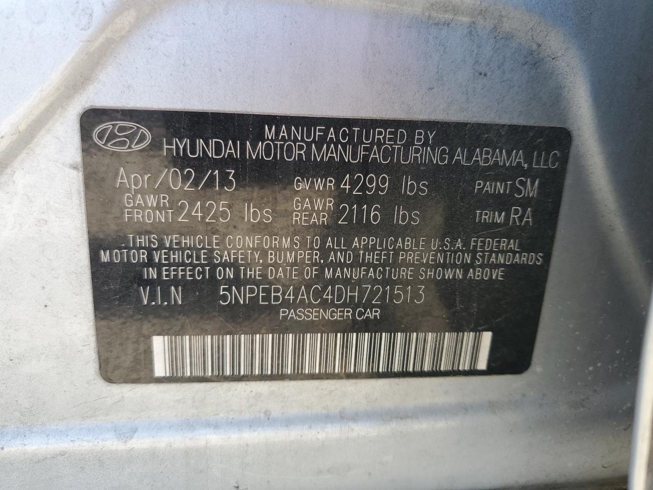 5NPEB4AC4DH721513 2013 Hyundai Sonata Gls