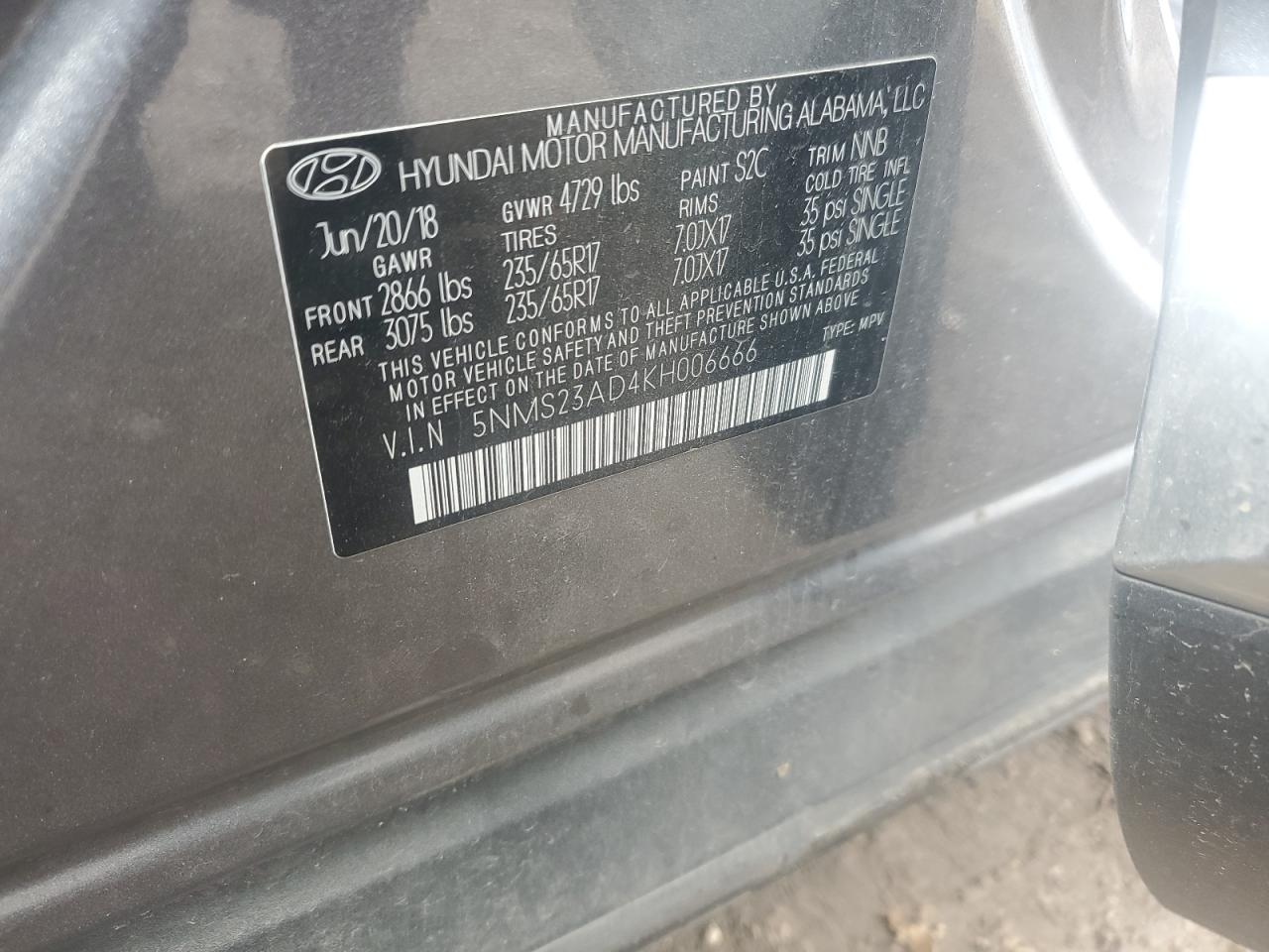 5NMS23AD4KH006666 2019 Hyundai Santa Fe Se