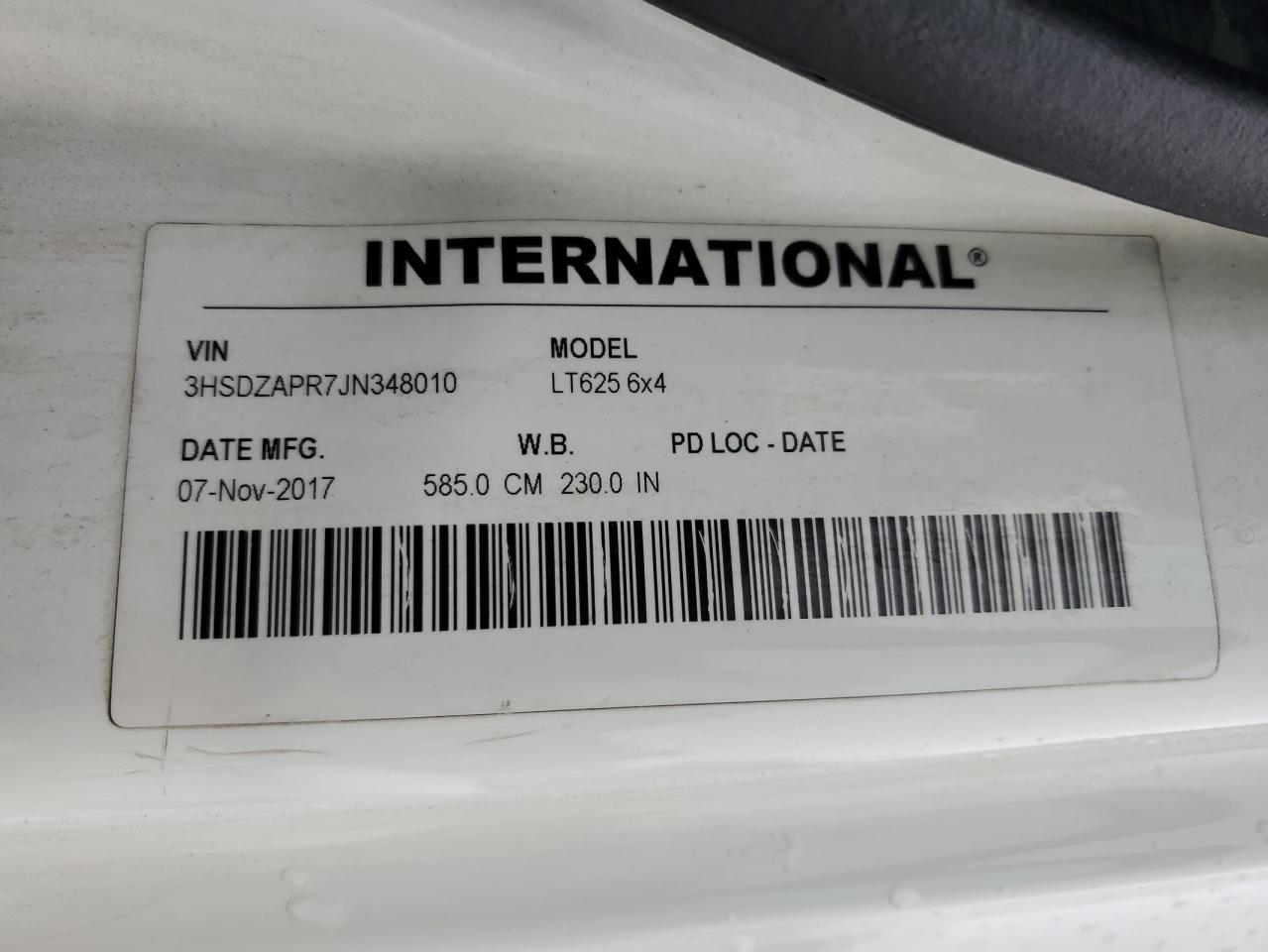 2018 International Lt625 VIN: 3HSDZAPR7JN348010 Lot: 66468004