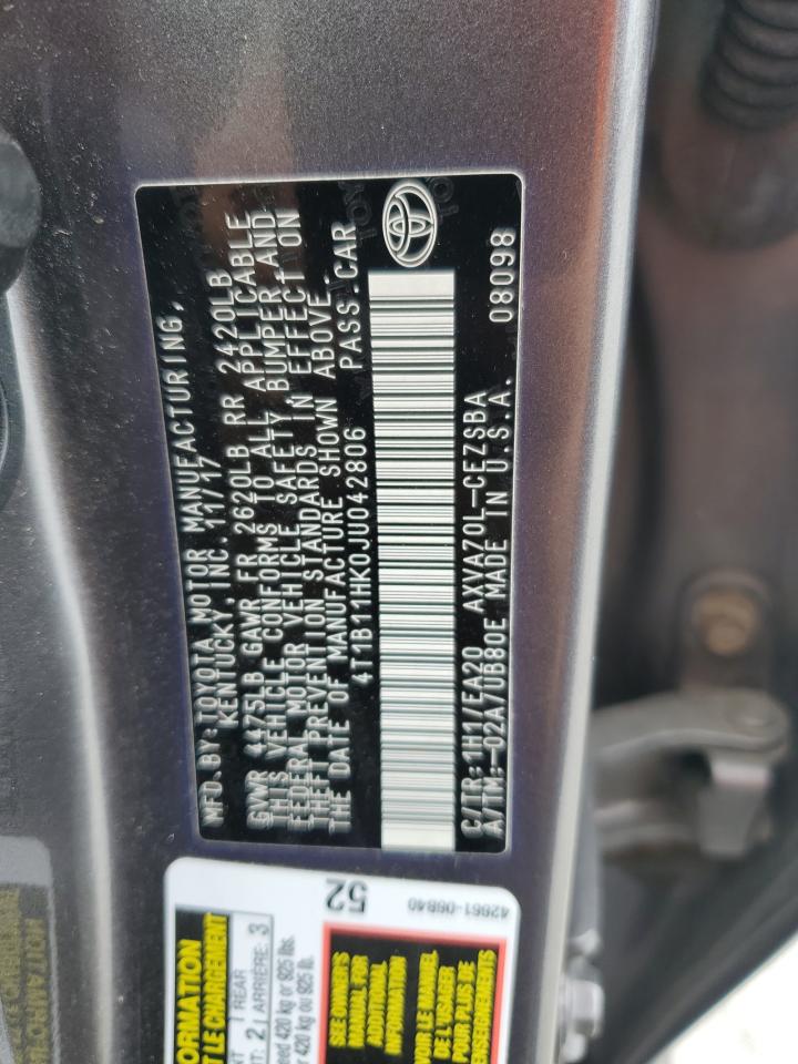 4T1B11HK0JU042806 2018 Toyota Camry L