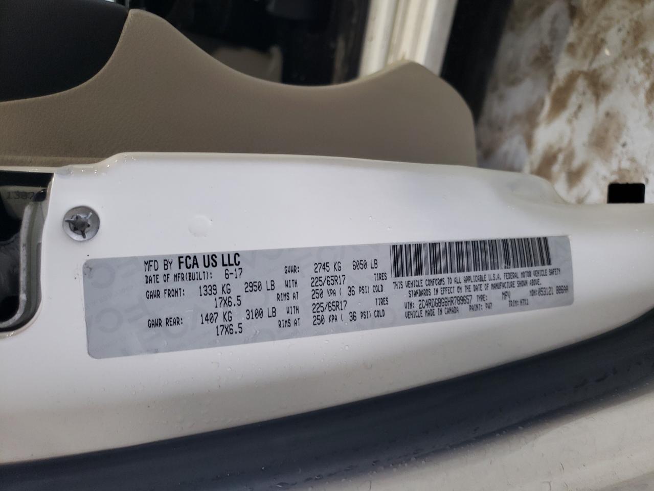 2017 Dodge Grand Caravan Se VIN: 2C4RDGBG6HR789657 Lot: 70191604