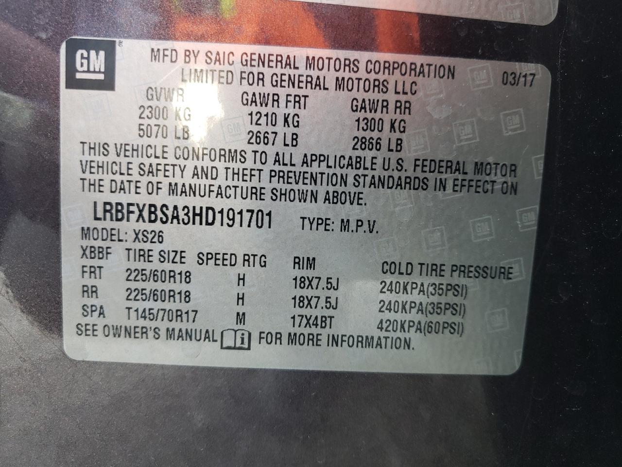 LRBFXBSA3HD191701 2017 Buick Envision Essence