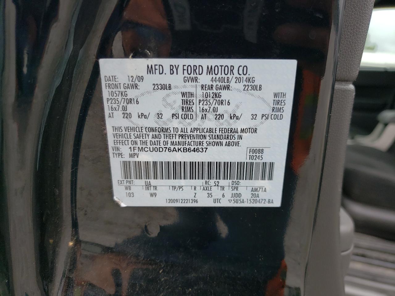 1FMCU0D76AKB64637 2010 Ford Escape Xlt