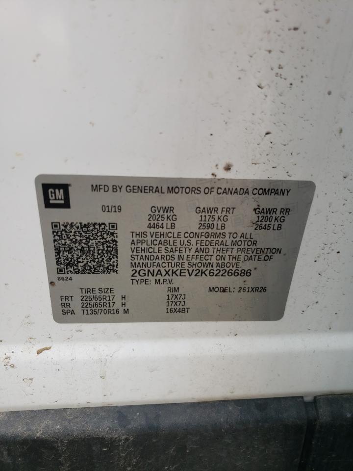 2GNAXKEV2K6226686 2019 Chevrolet Equinox Lt