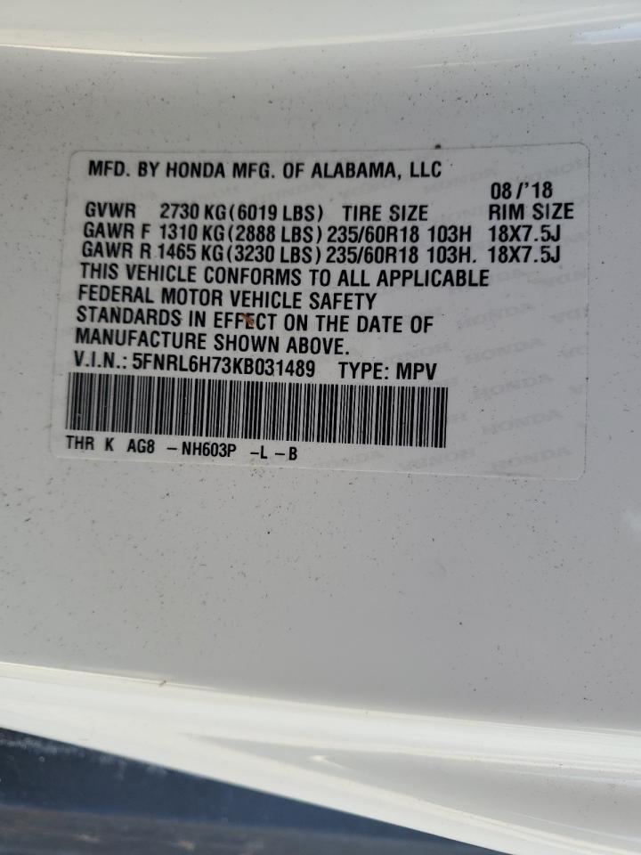 5FNRL6H73KB031489 2019 Honda Odyssey Exl