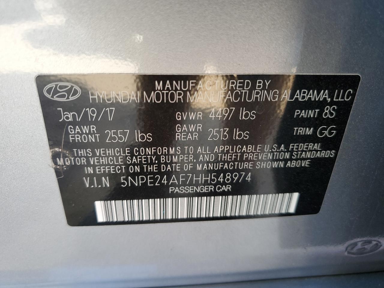 5NPE24AF7HH548974 2017 Hyundai Sonata Se