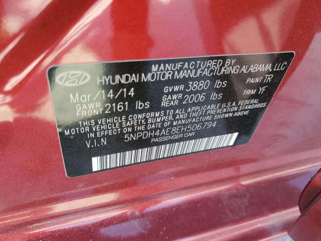 5NPDH4AE8EH506794 2014 Hyundai Elantra Se