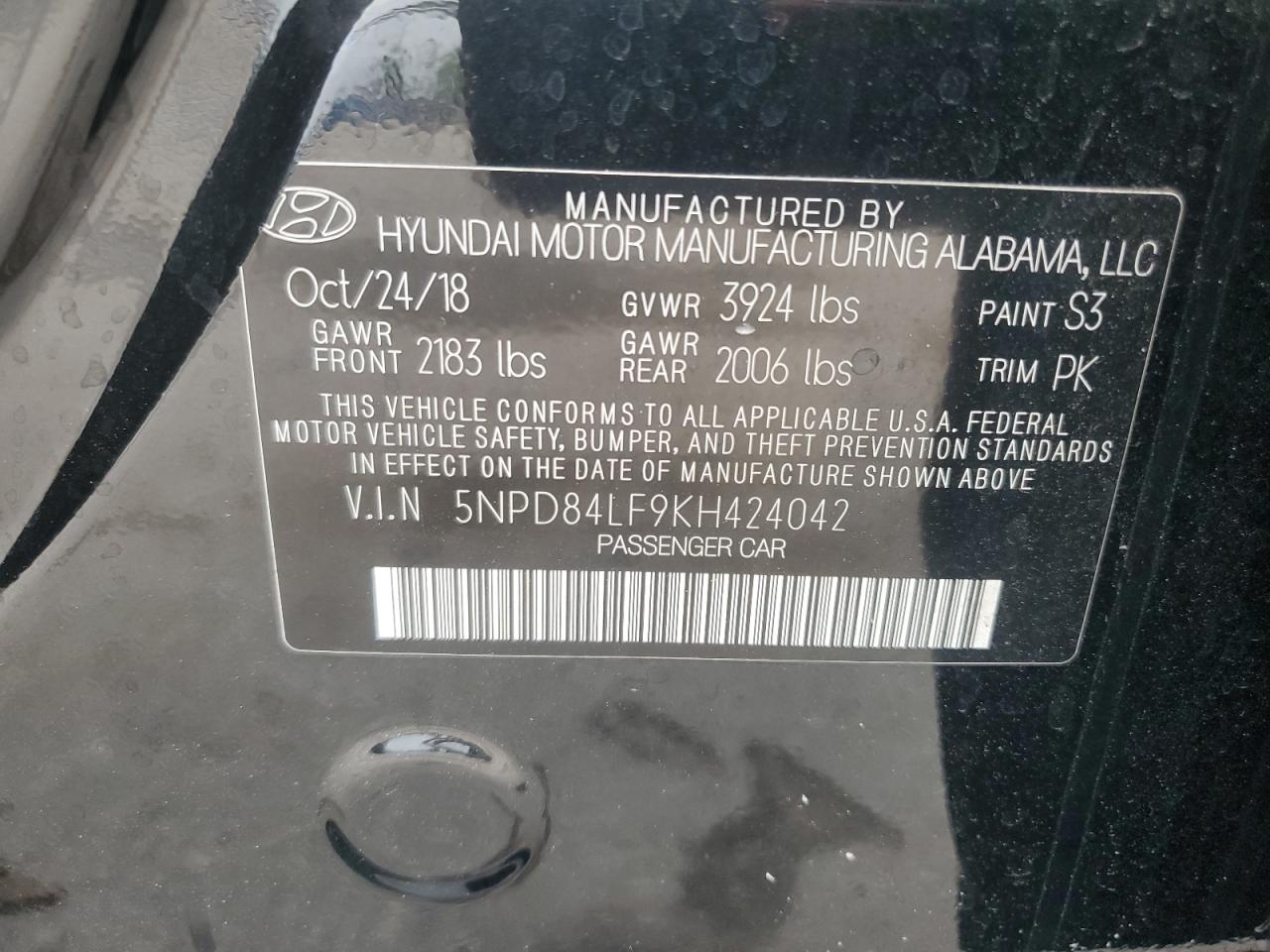 5NPD84LF9KH424042 2019 Hyundai Elantra Sel