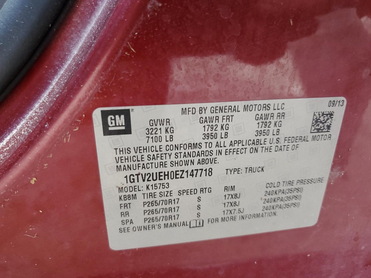 1GTV2UEH0EZ147718 2014 GMC Sierra K1500 Sle