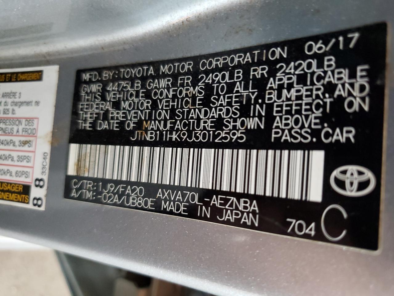 JTNB11HK9J3012595 2018 Toyota Camry L