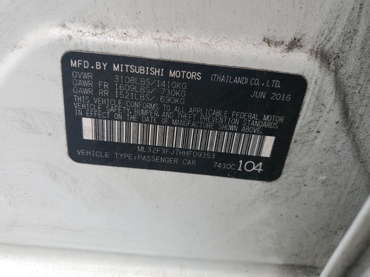 ML32F3FJ7HHF09353 2017 Mitsubishi Mirage G4 Es