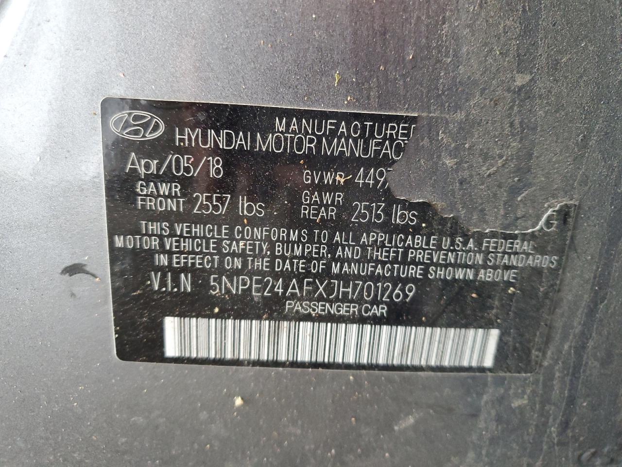 5NPE24AFXJH701269 2018 Hyundai Sonata Se