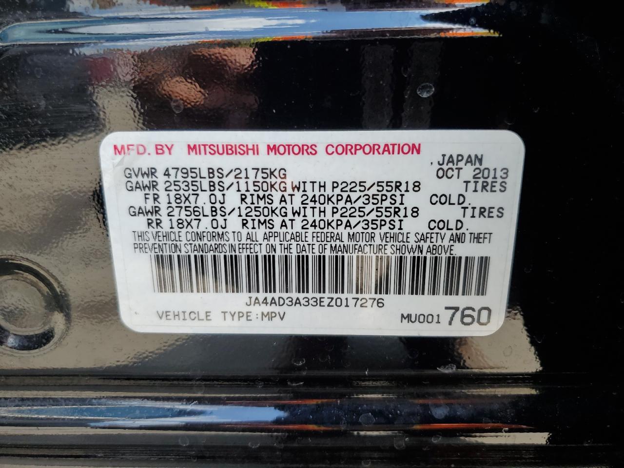 JA4AD3A33EZ017276 2014 Mitsubishi Outlander Se