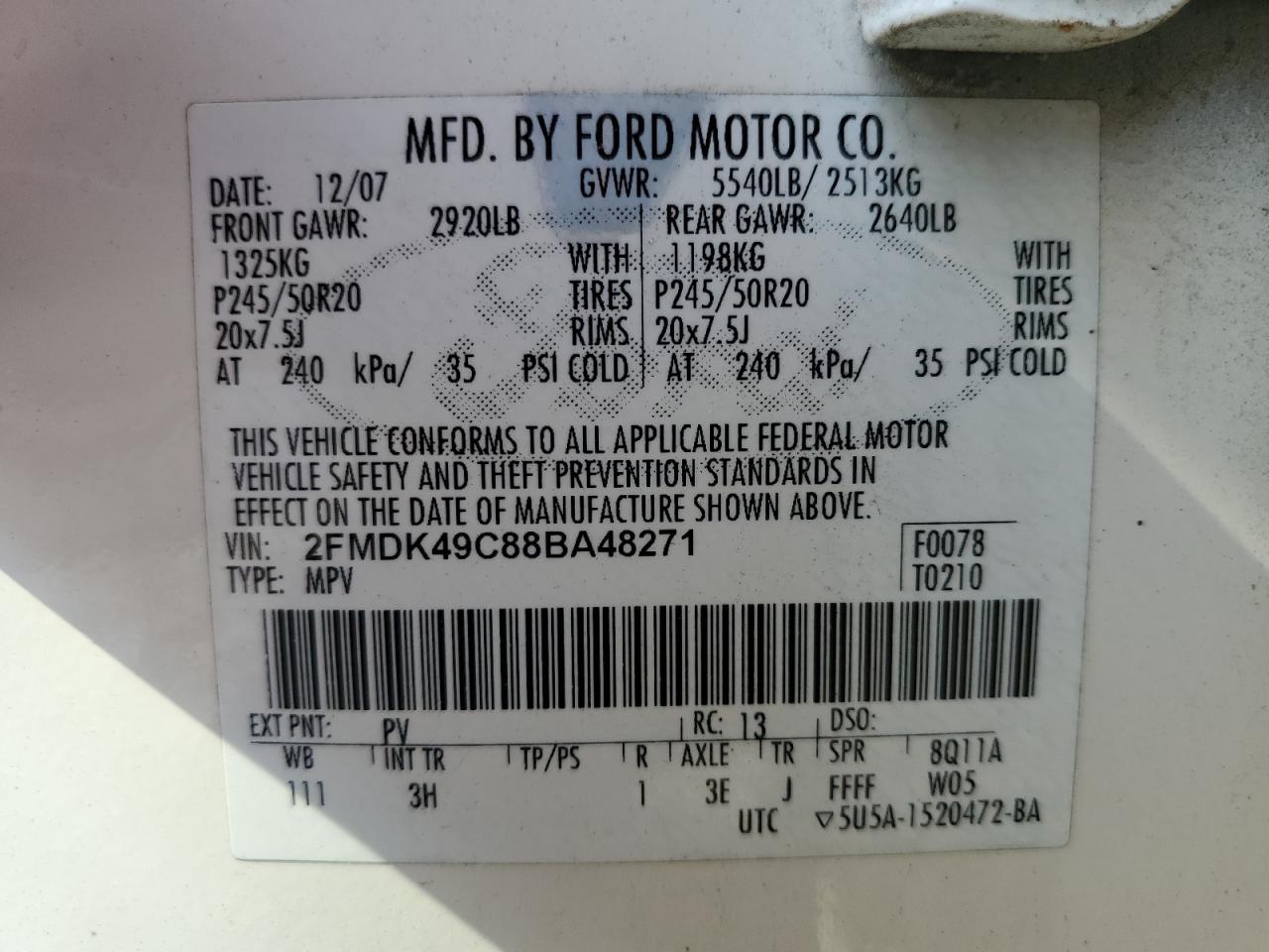 2FMDK49C88BA48271 2008 Ford Edge Limited