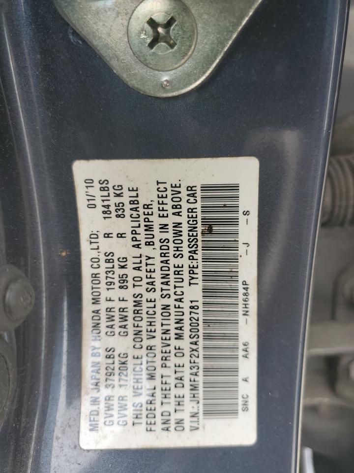 JHMFA3F2XAS002781 2010 Honda Civic Hybrid