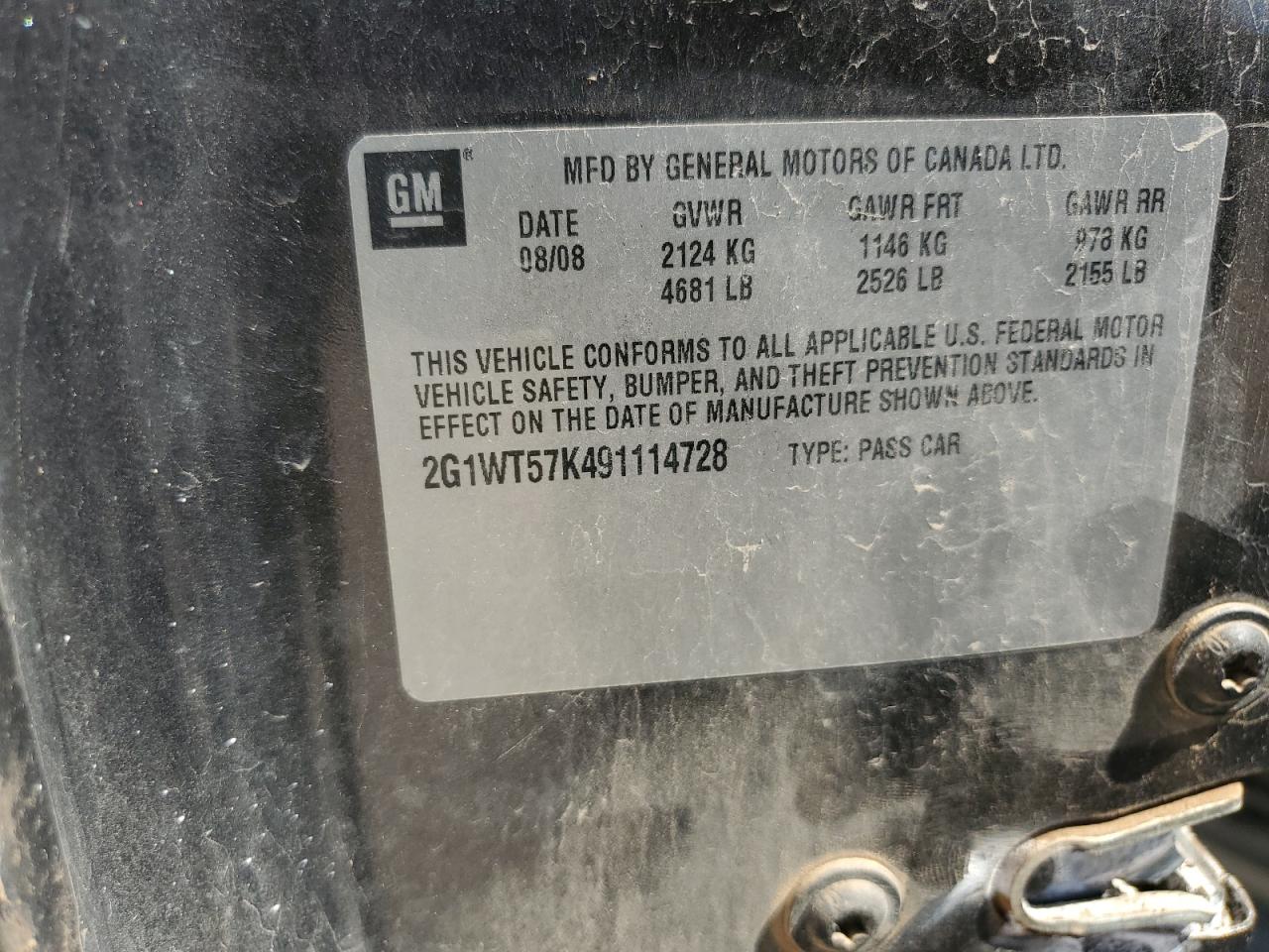 2009 Chevrolet Impala 1Lt VIN: 2G1WT57K491114728 Lot: 71296444